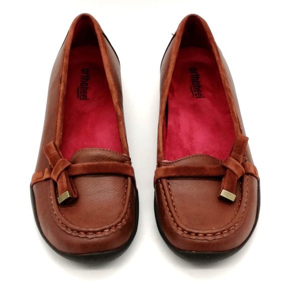 Orthaheel Womens Loafers Mae Brown Faux Leather Slip On Round Toe Flat Heel 6 - Picture 4 of 10